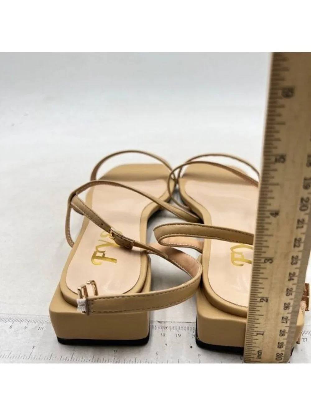 FYS Women Square Open Toe Sandals Flat Heel Strappy Slingbacks Summer Nude